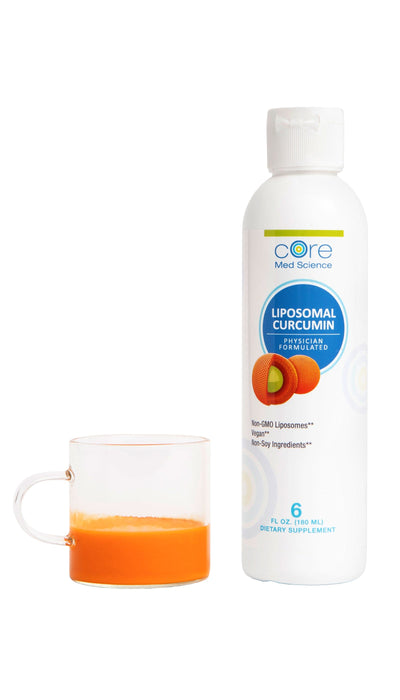Bottle of Core Med Science Liposomal Curcumin - with sample