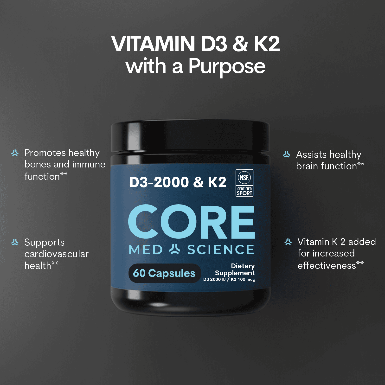Vitamin D3-2000 K2 60CT Capsules