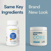 White bottle and white jar with blue labels containing 90 liposomal iron capsules displayed side by side.