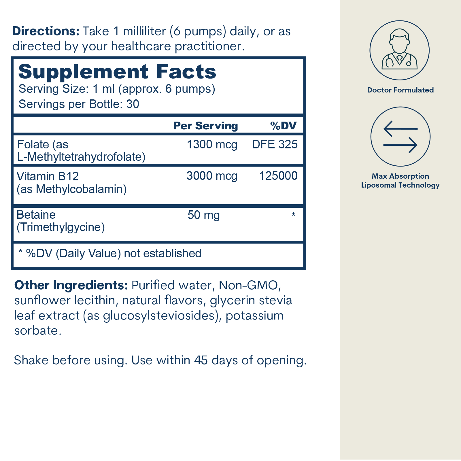 Liposomal B-12 Folate TMG - Liquid Spray (1 FL OZ/ 30 Servings)