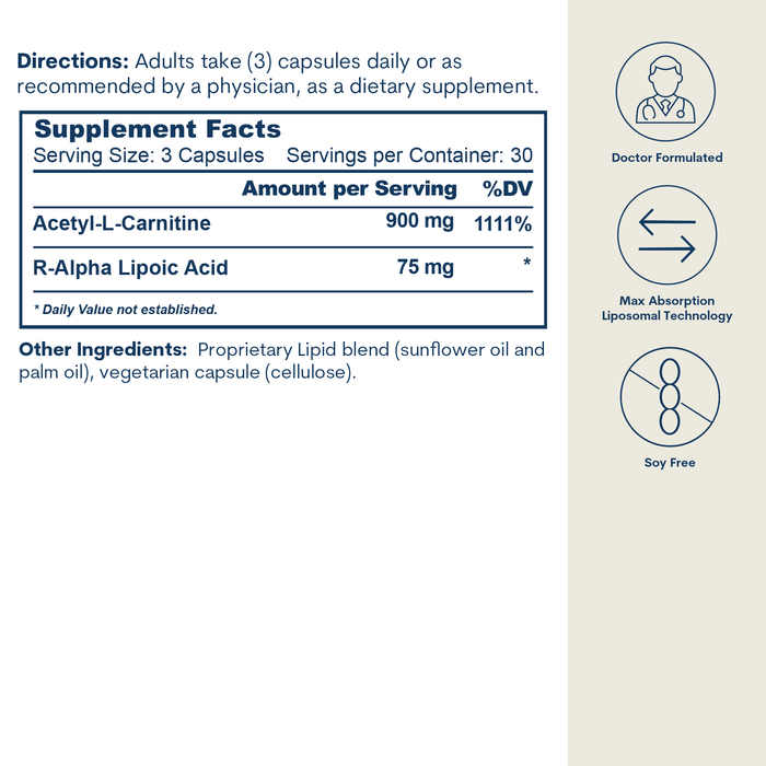 Liposomal ALC and R-ALA - Capsules (90 Count/ 30 Servings)