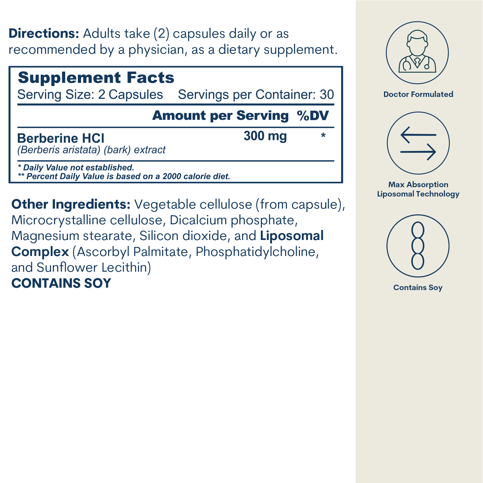 Liposomal Berberine 300mg - Capsules (60 count / 30 servings)