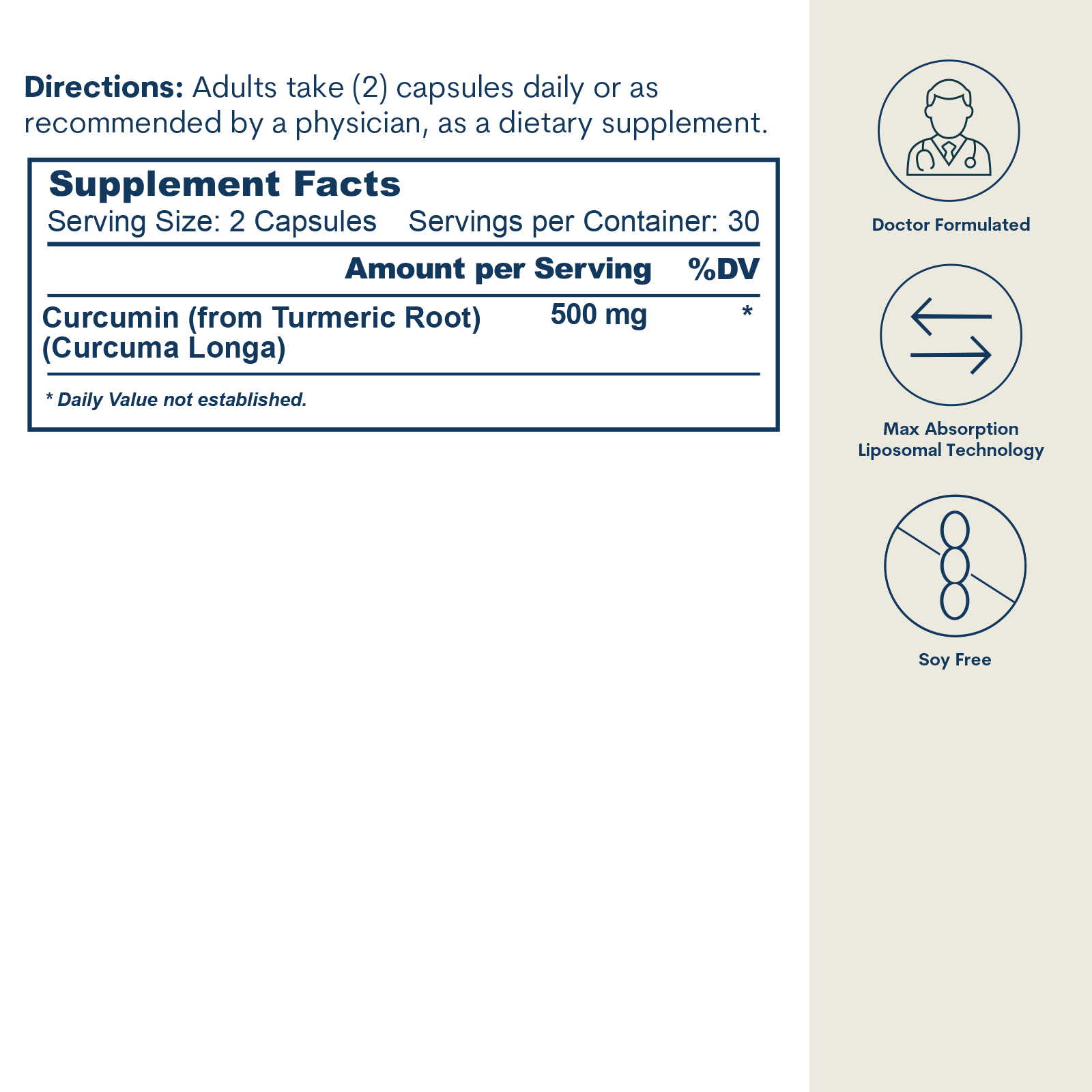 Liposomal Curcumin 500 mg - Capsules (60 Count/ 30 Servings)