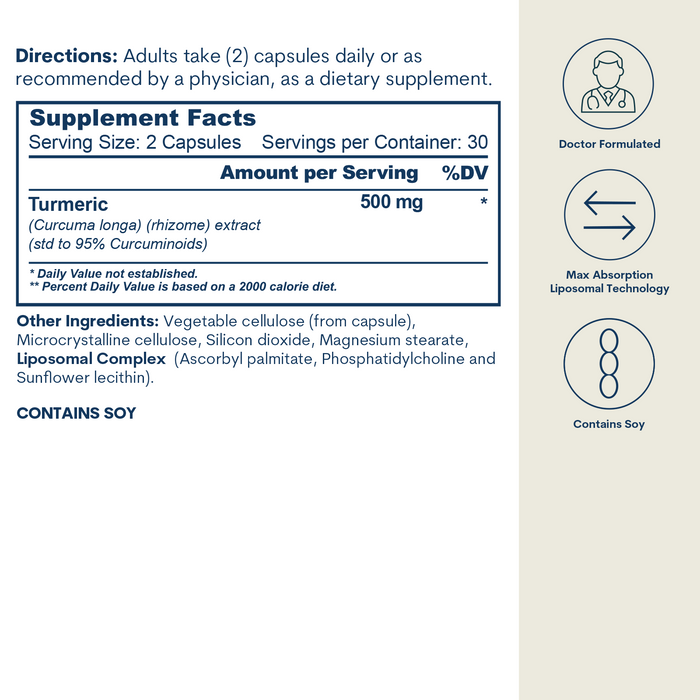 Liposomal Curcumin 500 mg - Capsules (60 Count/ 30 Servings)