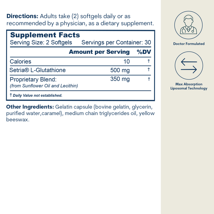 Liposomal Glutathione Softgels Gold Standard Setria Reduced L-Glutathione Core Med Science Liposomal Glutathione Softgels Gold Standard Setria Reduced L-Glutathione Core Med Science