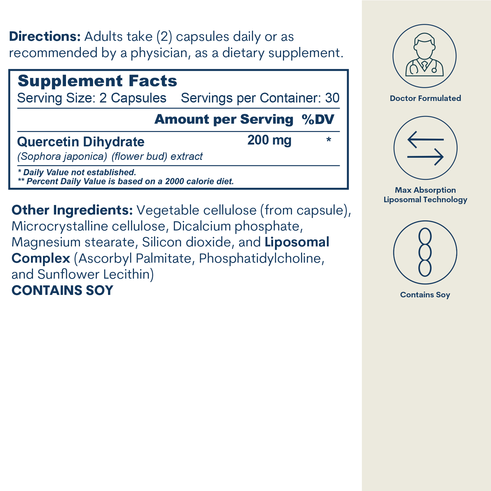 Liposomal Quercetin 200mg - Capsules (60 count / 30 servings)