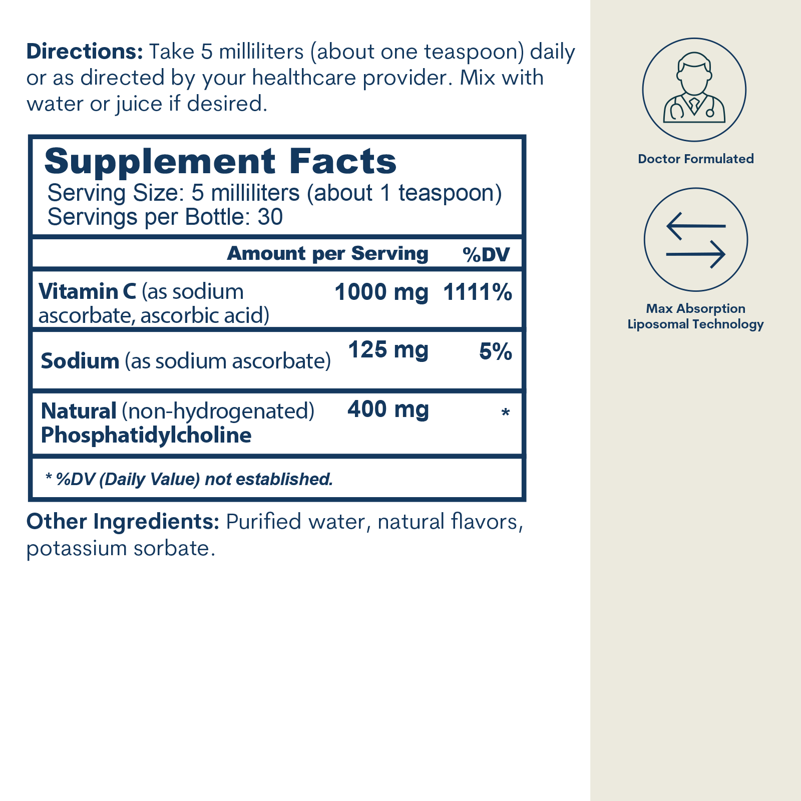Liposomal Vitamin C - Liquid - Original Orange Formula  (5 FL OZ / 30 Servings)