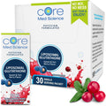 Core Med Science liposomal glutathione supplement in berry flavor, 30 single-serve packets with box and individual packet dis